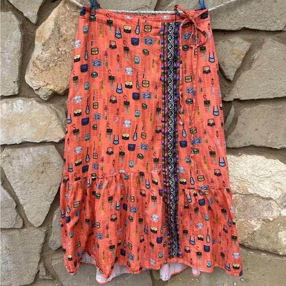 emily lovelock Dresses & Skirts - Emily Lovelock Small 4-6  Tiered Maxi Skirt Side Tie Asian Theme Print EC‎